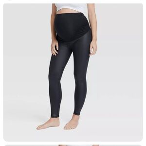 Isabel maternity faux leather leggings with belly band